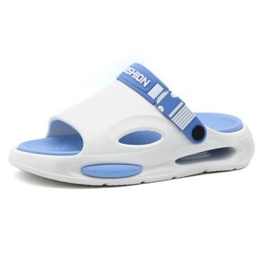 Imagem de Jerzmy Sandálias masculinas acolchoadas, chinelos masculinos ultraconfortáveis, sandália esportiva masculina com alça traseira, bico aberto, para uso interno e externo, praia, jardim, viagens, branco