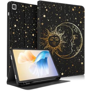 Imagem de Wazzasoft Capa para Samsung Galaxy Tab A7 de 10,4 polegadas para mulheres e meninas, capa fólio fofa com suporte para lápis, design estético, feminino, kawaii, sol, lua, estrelas, adolescentes, capas