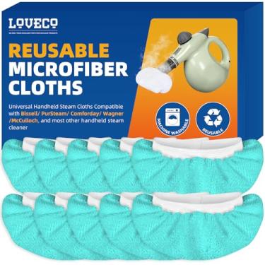 Imagem de LOVECO Pacote com 10 panos universais a vapor para limpador a vapor portátil, compatível com Bissell Steam Shot, Comforday, Wagner Spraytech etc - panos de microfibra laváveis reutilizáveis - azul