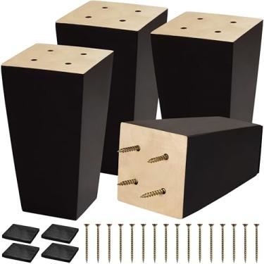 Imagem de CODIN (5 tamanhos: 7.6 cm-10.2 cm-12.7 cm-15.2 cm-20.3 cm Conjunto de 4 pernas de móveis de madeira - Pernas quadradas de sofá, perna de sofá - Pernas de substituição modernas marrons de meados do