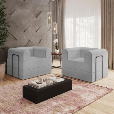 Imagem de kit Duas Poltronas Monaco Decorativa Escritorio Sala de estar Linho Cinza