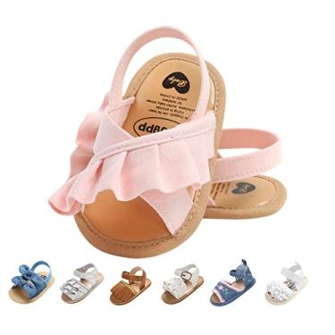 Imagem de Slivery Color Sandálias De Verão Para Bebês Meninas, Sapatos Antiderrapantes, Sandálias Rasteiras, Romanas, Brancas, 0-6 Meses, 11 Cm, Renda Cruzada Rosa