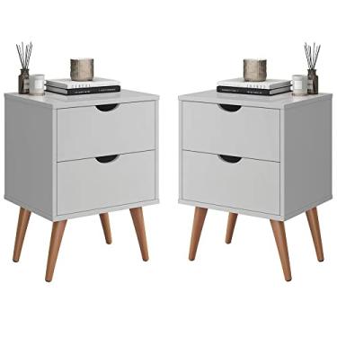 Imagem de Conjunto Mesa de Cabeceira Kit Mesinha Canto Quarto Lateral Cama 2 Gavetas Organizadoras Retrô Quarto Luxo Madri Branco- MK