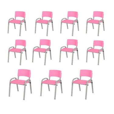 Imagem de Kit 11 Cadeiras Infantil Iso, Escola, Base Cinza- Rosa - J A Garcia
