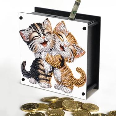 Imagem de MVVMTOP 1 peça de pintura de arte de diamante, cofrinho de acrílico, faça você mesmo, gato fofo, parcial, formato especial, arte de diamante, caixa de armazenamento de dinheiro em acrílico, artesanato