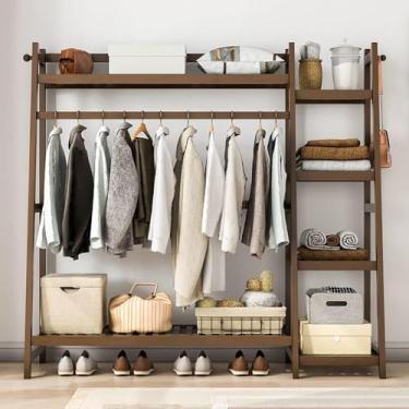 Imagem de Árvore De Bambu 3-em-1, Cabideiro Com 6 Prateleiras E Sapato Beh, Organizador De Roupas Pesadas Com Vara De Pendurar E Ganchos, Cabide Para Entrada Da Sala De Estar, A, 130x42x140cm