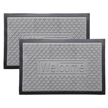 Imagem de Kit com 02 Tapete Capacho 60x40cm Bem Vindo Emborrachado para Porta(KIT COM 02,CINZA)