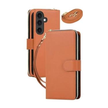 Imagem de HJZSZX Para Samsung A23 (4G 5G) Couro Zíper Carteira Cartão Telefone Capa Crossbody Lanyard Flip Cover (Para Samsung A23 (4G 5G)/Marrom)