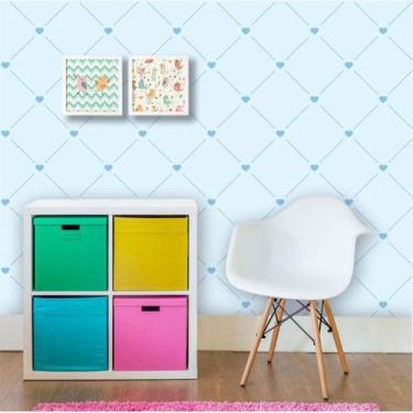 Imagem de Papel De Parede Losango Azul Com Corações - Inove Papéis de Parede