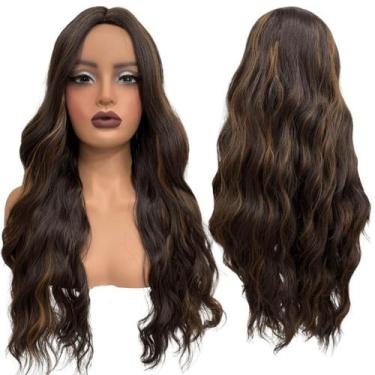 Imagem de Peruca castanho claro F6/27 com mechas luzes ondulada 65cm - LIONSWIG