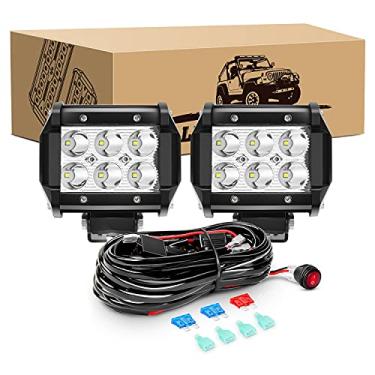 Imagem de GOOACC 2 pçs 18W LED Pods Barra de luz de neblina Luz de condução com 16AWG Cablagem Off Road - 2 Fios para Carrinhos de Golfe de Caminhão SUV ATV UTV Boat, 2 anos de garantia, 10 polegadas, (Auto-500)