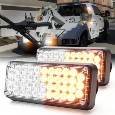 Imagem de BooYu 2 peças de barra de luzes estroboscópicas de emergência LED operadas por bateria com base magnética recarregável, portátil, topo da estrada, mini arado, luz de aviso de farol para