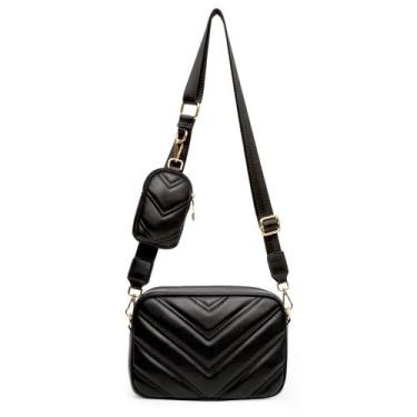 Imagem de Bolsa tiracolo Herald Chevron acolchoada pequena preta para mulheres