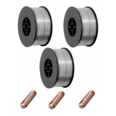 Imagem de Kit 3 Arames Solda Mig Revestido Uso Sem Gás 0,8mm E71t-sg Rolo 1kg - 