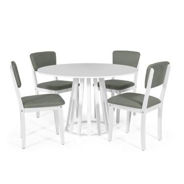 Imagem de Mesa De Jantar Redonda Gabi Branca Com 4 Cadeiras Estofadas Ella Branco/cinza