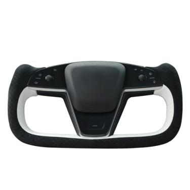 Imagem de MEWANT Capa de volante de couro real Tesla Model S Yoke costurada à mão para Tesla Model S 2021-2023 / Model X 2021-2023 Tesla Yoke Acessórios de volante (estilo 3D)
