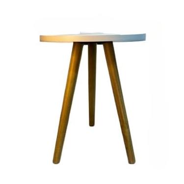 Imagem de Mesa Mesinha Redonda De Centro Canto Apoio decoração de quarto Tampo MDF Tripé Retro Pe Palito (BRANCO)