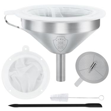 Imagem de WMKGG Funil de aço inoxidável 304, funis de 5 polegadas para garrafas de enchimento de uso na cozinha, com 200 malhas e filtro de malha fina de 100 malhas, para óleos, suco, vinho, café, leite, chá