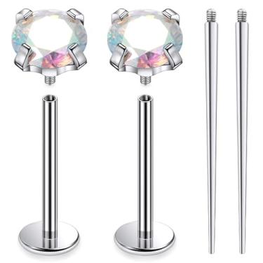 Imagem de Ruifan ASTM F136 titânio bochecha piercing barra jóias internamente rosca plana língua anéis AB colorido zircônia cúbica sólido titânio labret piercing corporal joias para mulheres homens 14G 16 mm