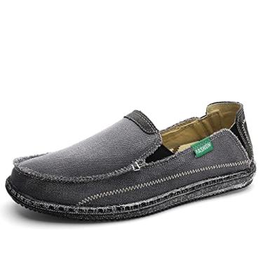 Imagem de JAMONWU Sapatos masculinos sem cadarço, de tecido, de lona, lazer, vintage, casual, mocassim, Cinza 2, 45