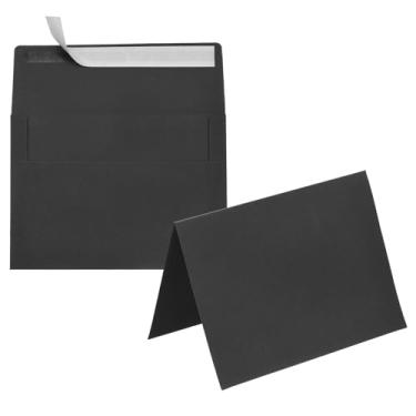 Imagem de PATIKIL Pacote com 20 envelopes pretos 12 x 17 cm com cartões, envelopes autoselados A7 com cartolina dobrada para cartões comemorativos de casamento, convites de aniversário, carta postal