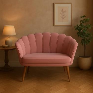 Imagem de Namoradeira Poltrona 2 Lugares Pétala Veludo Pés Palito Sala Quarto Recepção - AV (ROSA)