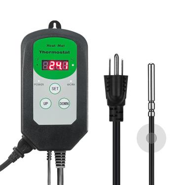 Imagem de HYDGOOHO Controlador de temperatura de termostato digital de tapete térmico (certificado EMC) para germinação de sementes, estufa de incubação de reprodução de répteis e cerveja, 5.6 °C a 42.2 °C/5 °C