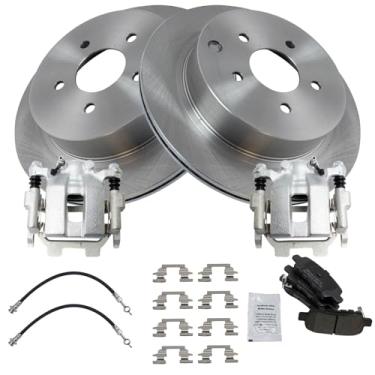 Imagem de TRQ Kit de pastilha de freio traseiro e rotor semimetálico compatível com 2012-2013 INFINITI M35h 2011-2013 M37 M56 2014-2018 Q50 2017-2018 Q60 Q70 2016-2018 Q70L