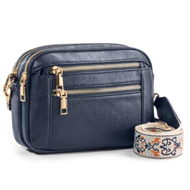 Imagem de WJCD Bolsa tiracolo feminina - bolsa de ombro leve de couro vegano com alça ajustável, bolsas pequenas elegantes, Azul, Estilo britânico clássico