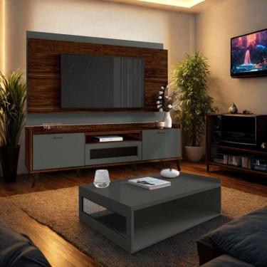 Imagem de Rack Com Painel 180 Cm Para 75 Liverpool Mesa De Centro Cor:marrom Palisandro/ Cinza Régio