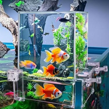 Imagem de Okllen Acrílico para aquário de pressão negativa, refil automático para aquário suspenso com elevador de peixes, manutenção do nível de água e visão de 360°, tanque suspenso externo com economia de