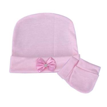 Imagem de Kit Touca Menina Com Par de Luvas Rosa - Mavi Baby