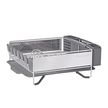 Imagem de KitchenAid Compacto economizador de espaço, escorredor de pratos com suporte removível para talheres e dreno angular autodrenante, cinza acetinado, 38 x 33 cm