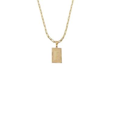 Imagem de Cordão 50Cm Masculino Feminino Pingente Letra F Banhado Ouro - Anaisa 