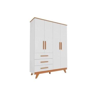Imagem de Guarda Roupa 4 Portas c/ e 3 Gavetas Retrô Branco/Amendoa - Peroba - M