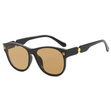 Imagem de Óculos de sol masculino estilo olho de gato com rebites, tendência da moda para áreas externas, armação grande, lentes retrô, proteção solar (chá preto)