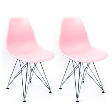 Imagem de Conjunto com 2 Cadeiras Eames Cromado e Rosa - Mobly