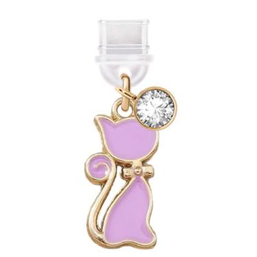 Imagem de ELISE & FONDA TP738 Tipo-C porta de carregamento plugue antipoeira pequeno gato gatinho pingente de telefone celular para iPhone 15/16/Samsung/OnePlus/Xiaomi/oppo telefones Android (roxo)