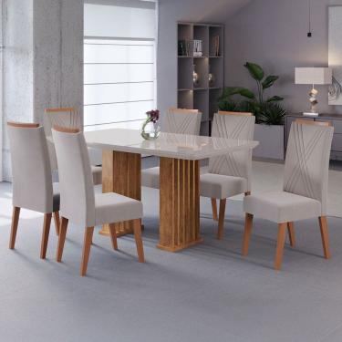 Imagem de Mesa de Jantar 6 Lugares Platina com Vidro Ripado Marrom/Bege/Off White - Viero Móveis
