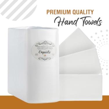 Imagem de Pacote requintado com 100 guardanapos de papel de linho clássico branco e colorido, toalhas de mão descartáveis para casamentos, festas e mais medidas 30 x 43 cm, Branco, 100