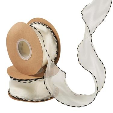 Imagem de Spritewelry 2 rolos de fita transparente de chiffon de organza para embrulho de 7,5 cm fitas de artesanato em tecido de poliéster bege transparente para artesanato, buquês florais, decoração de festa