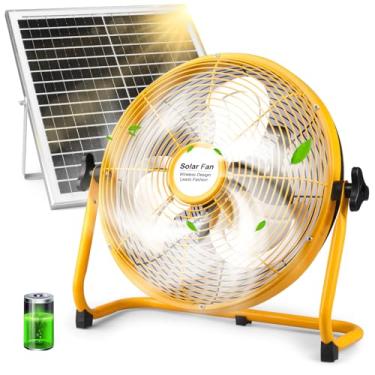 Imagem de Ventoinha movida a energia solar para exterior, ventoinha de painel solar de piso recarregável de 20 W para exterior, ventilador Portatil 15000 Mah alimentado por bateria e carregamento de telefone