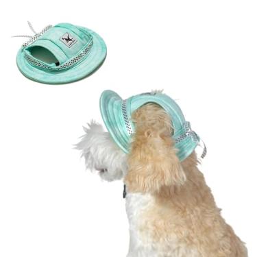 Imagem de Harikaji Boné para animais de estimação, chapéu redondo, moderno, lona, princesa, beisebol, alça ajustável no queixo, viseira de proteção solar para cachorrinhos (verde tingido, M)