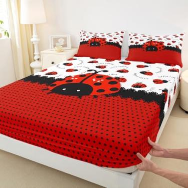 Imagem de Jogo de cama solteiro, joaninha, preto, joaninha, besouro, inseto, rústico, decoração de quarto de meninas, meninos, geométrico, bolinhas, abstrato, lençol com elástico, 1 fronha (Sem plano)