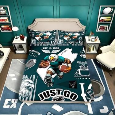 Imagem de Rezsoyen Lençol de cama solteiro com elástico para meninos com tema de futebol de rúgbi da cidade esportiva, pássaro, águia e 1 fronha (Philadelphia)