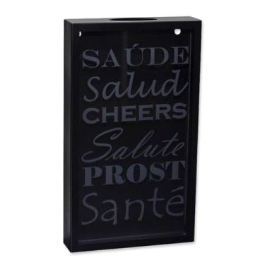 Imagem de Quadro Decorativo Porta Rolhas Vinho Saúde, Quadro Metálico, Preto, Vidro - Geguton
