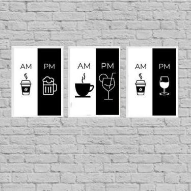 Imagem de Kit 3 Quadros Café Bebidas Alcóolicas- Am Pm 24X18Cm - Quadros On-Line