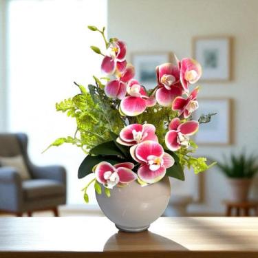 Imagem de Arranjo de Orquídea Silicone e Samambaia Decorativo - Floralis, Rosa c