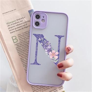 Imagem de Capa de telefone com letra inicial para iPhone 14 13 12 mini 11 15 Pro X XR XS 7 8 Plus Retro Purple Flower Hard Shockproof Back Cover, roxo N, para iPhone 13Pro Max