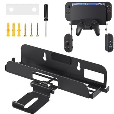 Imagem de FUNDIARY Suporte de parede para Nintendo Switch 2, kit de montagem de parede de metal, acessórios de prateleira para console Switch 2 e controle Pro com suportes Joycon, 3 âncoras de parede, 3